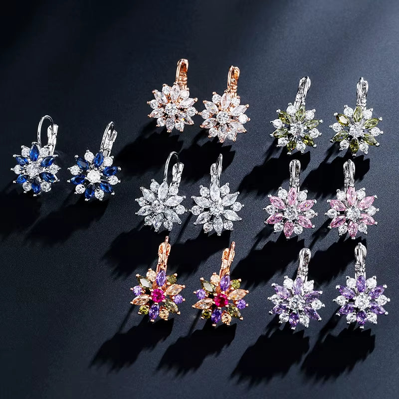 Trend Pendientes Jewelry Zircon Engagement Earrings Delicate Flower Hoop Earrings Multi Colour Earrings