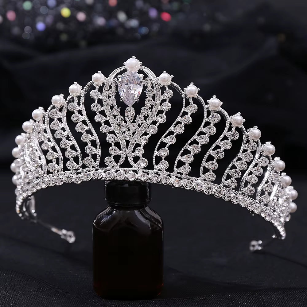 Headpiece Rhinestone Crown with Pearl Classic Crystal Princess Wedding Crowns Bridal Tiaras for Party Hair Accessories