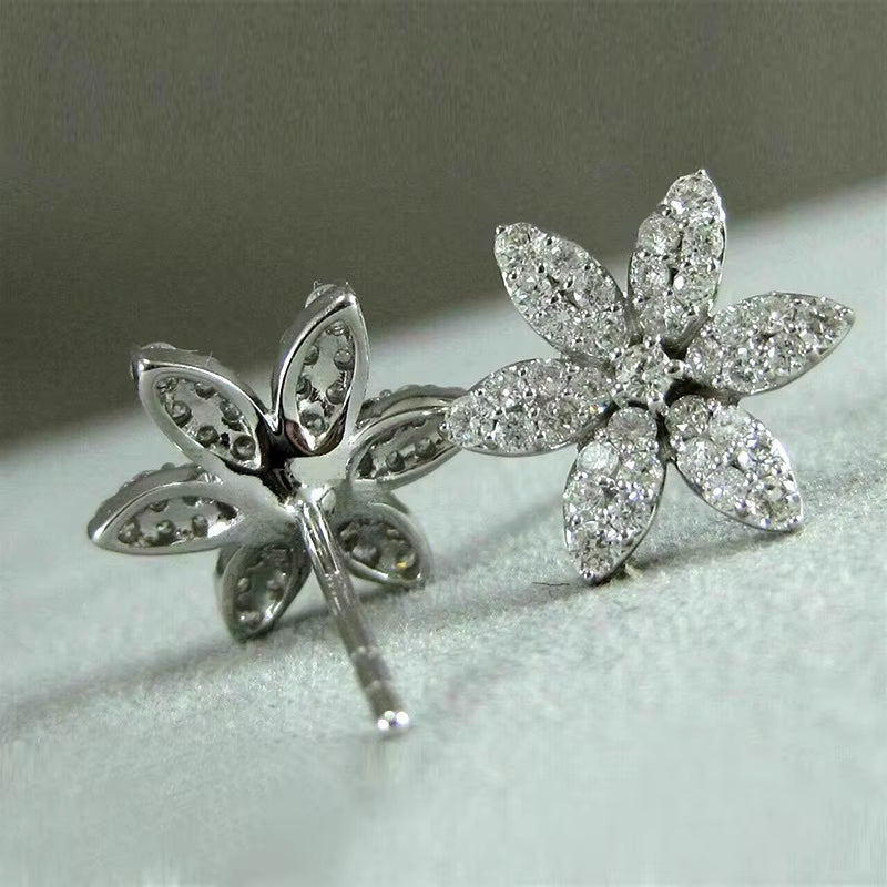 Cute Snowflake Stud Flower Zircon Custom Bridal Crystal Earrings Elegant Fashion Fine Jewelry Wedding Earring Women