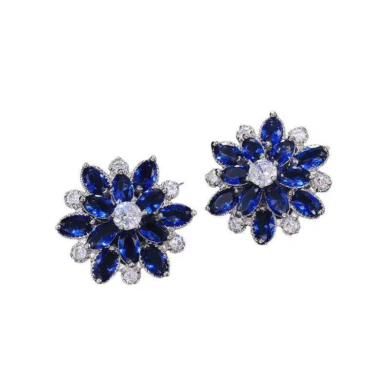 Wholesale Fancy Small Earrings Stud Woman Ladies Designs for Party Girls Luxury Sunflower Double Zircon Women'S Earrings