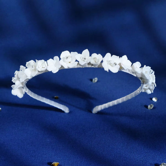 Drop Shipping White Ceramic Flower Headband Tiaras Crown for Bridal Queens Corona Hairband for Girls