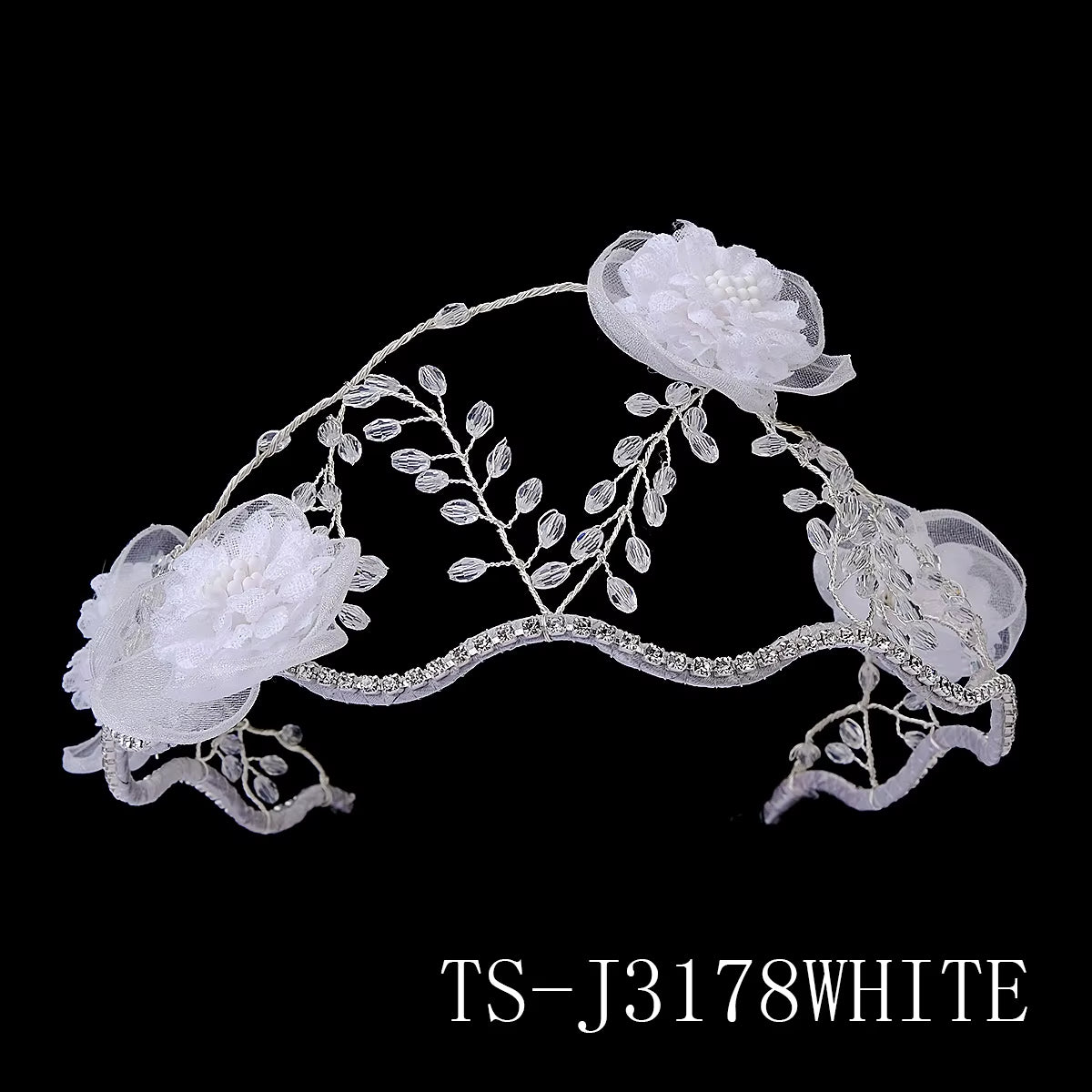 Handmade Fabric Flower Shiny Crystal Claw Chain Bridal Crown Hair Ornaments Wedding Headwear Mesh Hairband