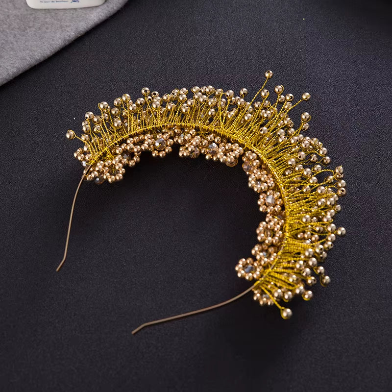 High Quality Bridal Hair Ornament Heavy Beaded Flower Headband Hair Jewelry Accessories