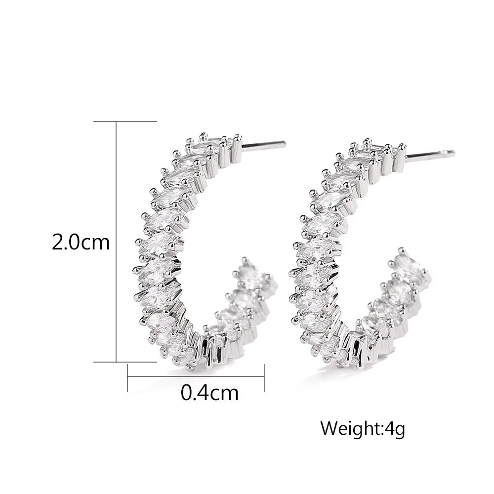 Fashion Simple Geometric C-Shaped Earrings Female Micro-Set Horse-Eye Zircon Earrings