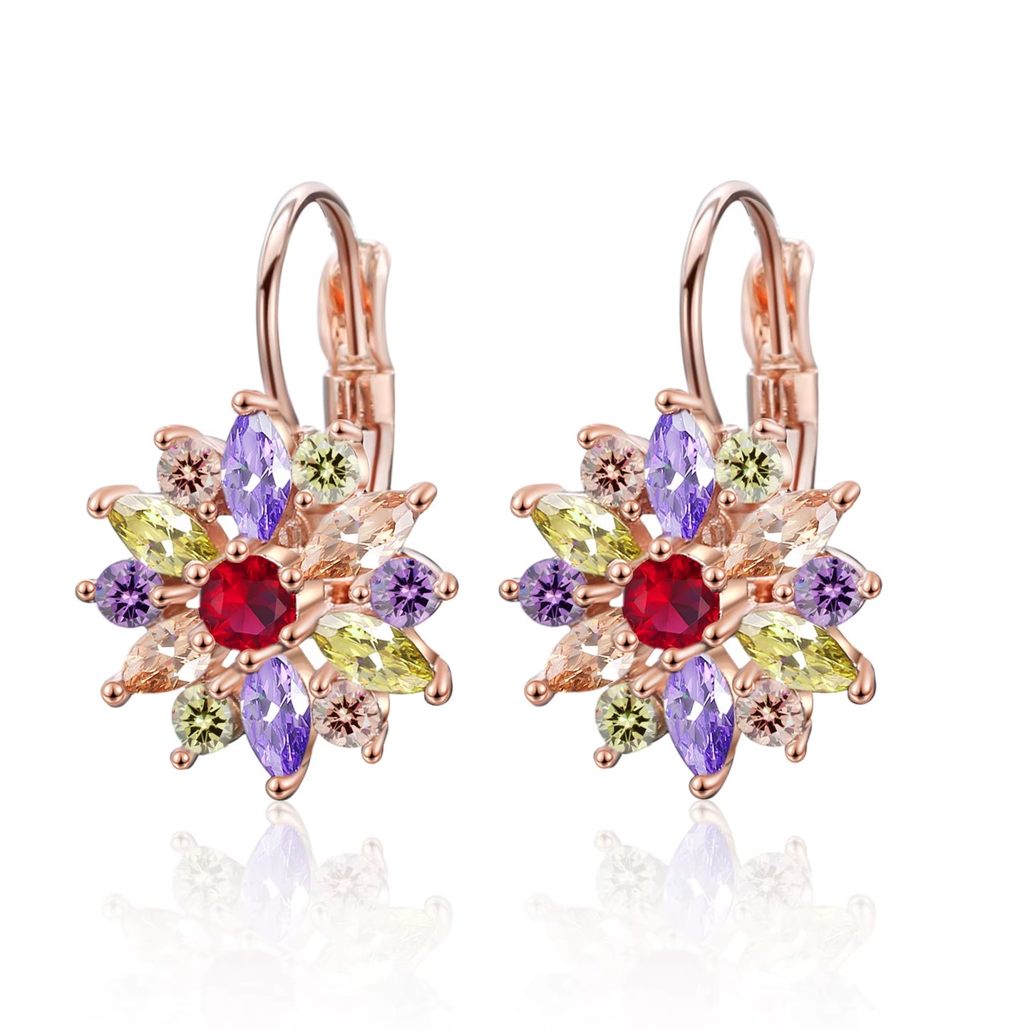 Trend Pendientes Jewelry Zircon Engagement Earrings Delicate Flower Hoop Earrings Multi Colour Earrings