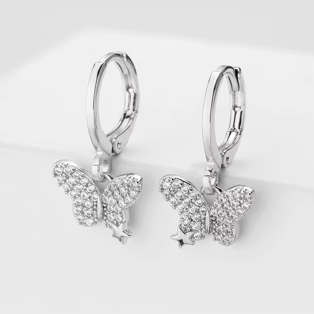 New Tide Exquisite Small Earrings Creative Design Full Set Zircon Butterfly Earrings Women Jewelry