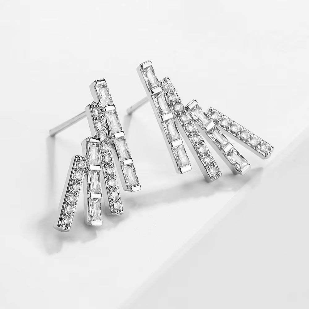 Simple Geometric Lines Earrings Female New Micro-Set Zircon Earrings Ear Accessories