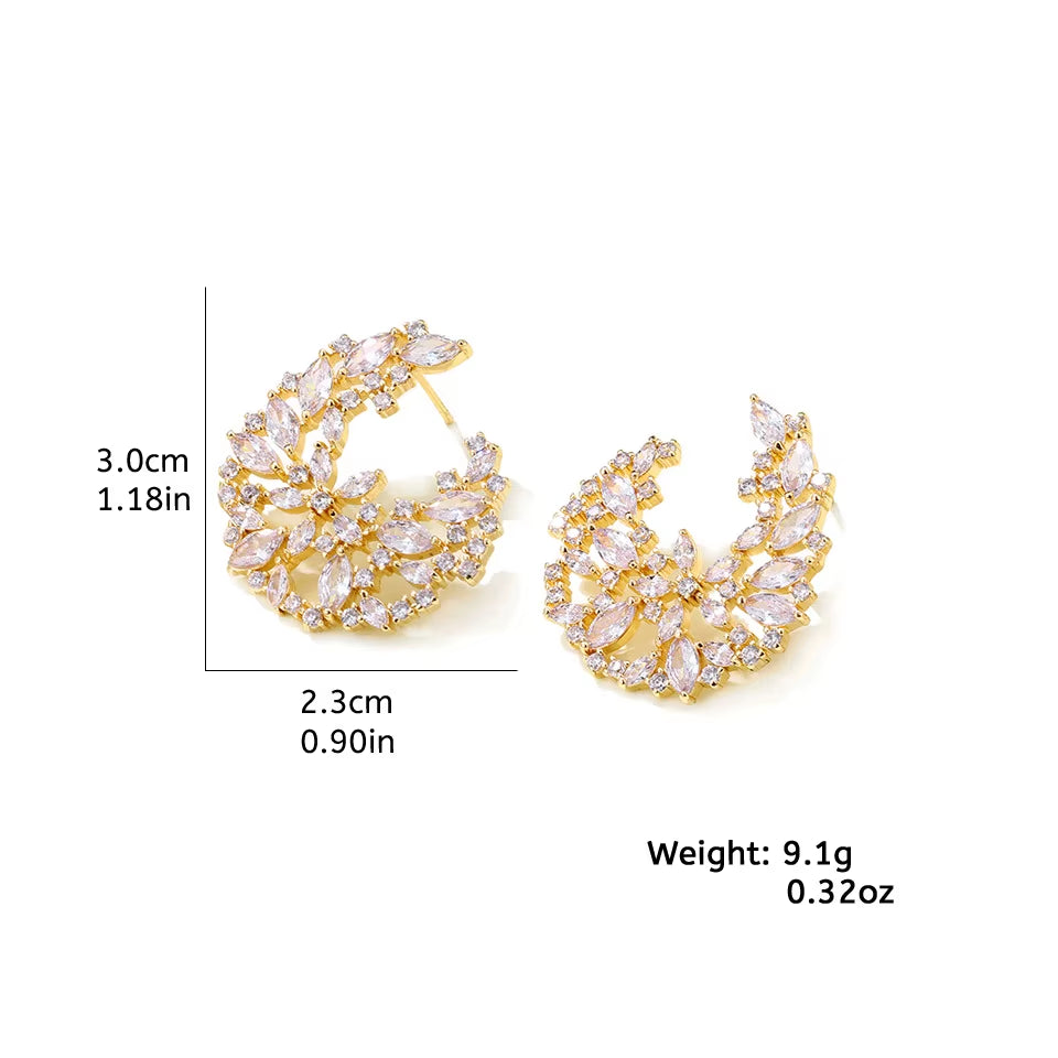 Luxury Full Set Horse Eye Zircon Earrings for Women Bridal Banquet Dress Earrings