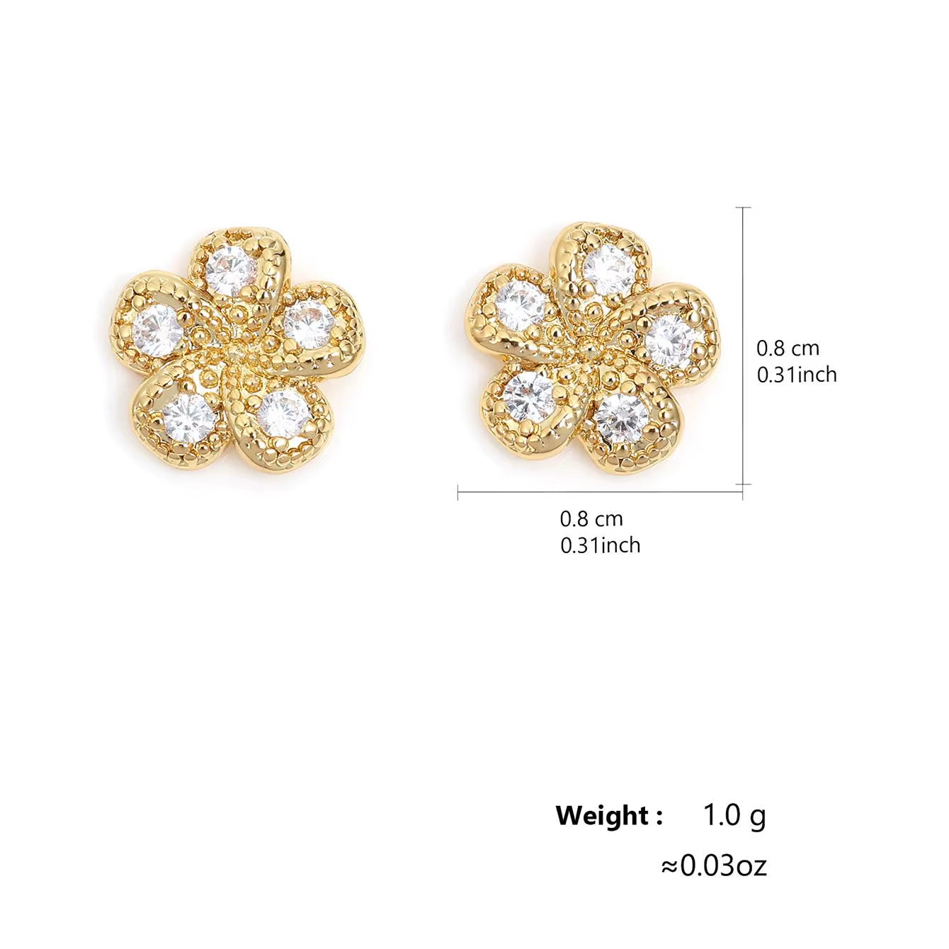 14K Gold Color Full Inlay Zircon Hollow Flower Snowflake Petal Earrings Women Jewelry Accessories