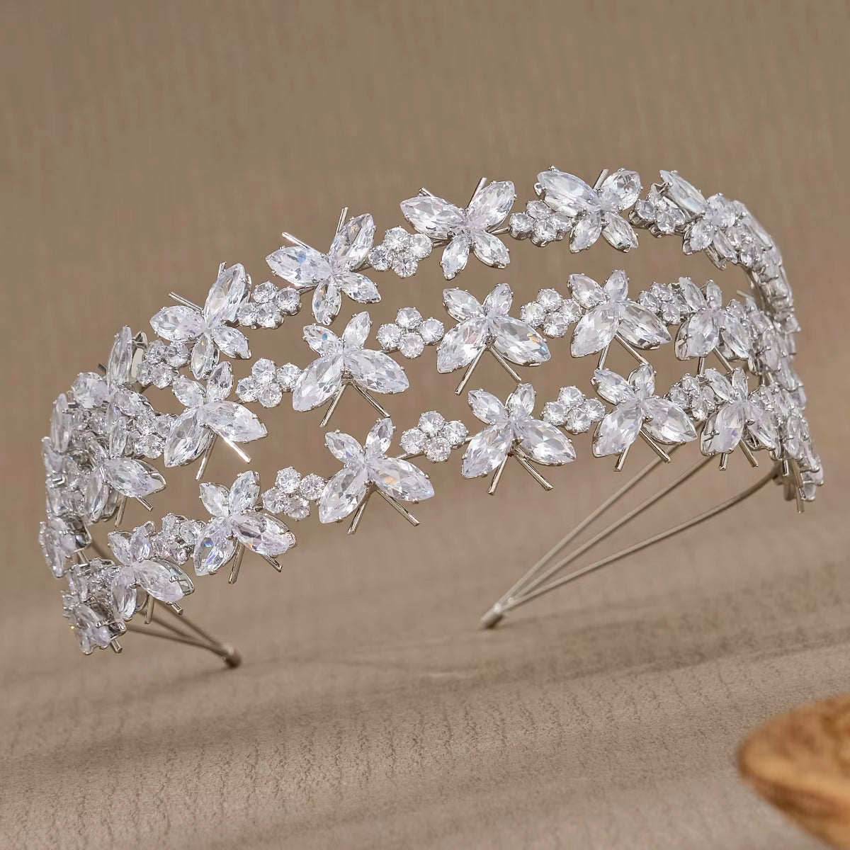 Fashion Butterfly Design Triple Layer Bridal Hair Accessories Bridal Headpiece Princess Pageant Zircon Hairband for Women