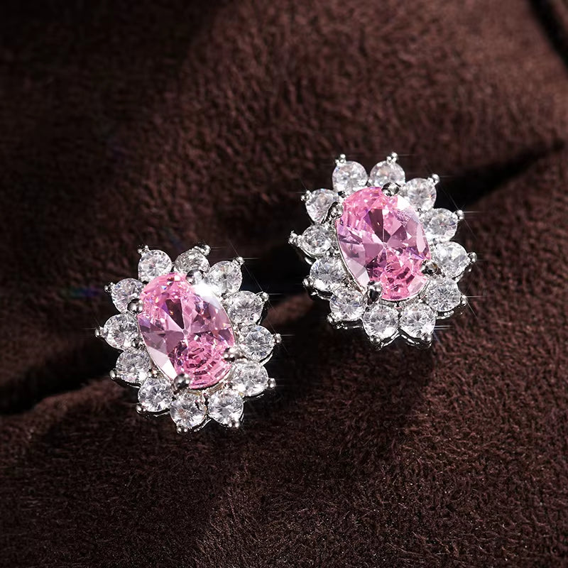 Fashion Flower-Shaped Colorful Stud Earrings Ladies Creative Zirconia Earrings Women Girls Jewelry Accessories