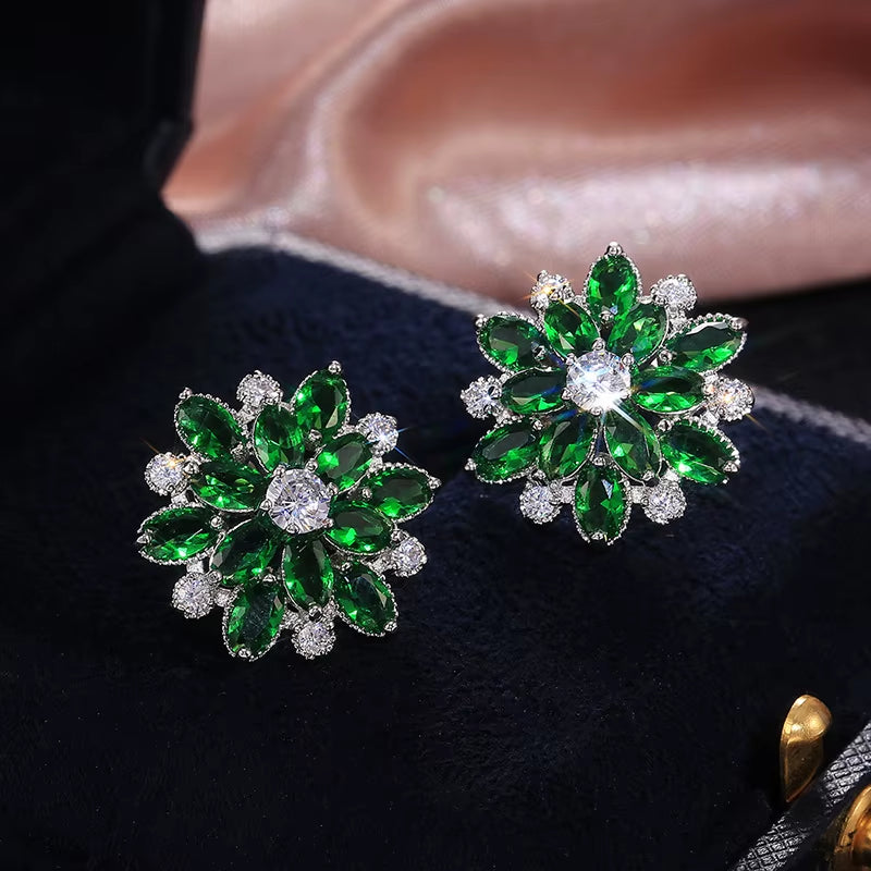 Wholesale Fancy Small Earrings Stud Woman Ladies Designs for Party Girls Luxury Sunflower Double Zircon Women'S Earrings