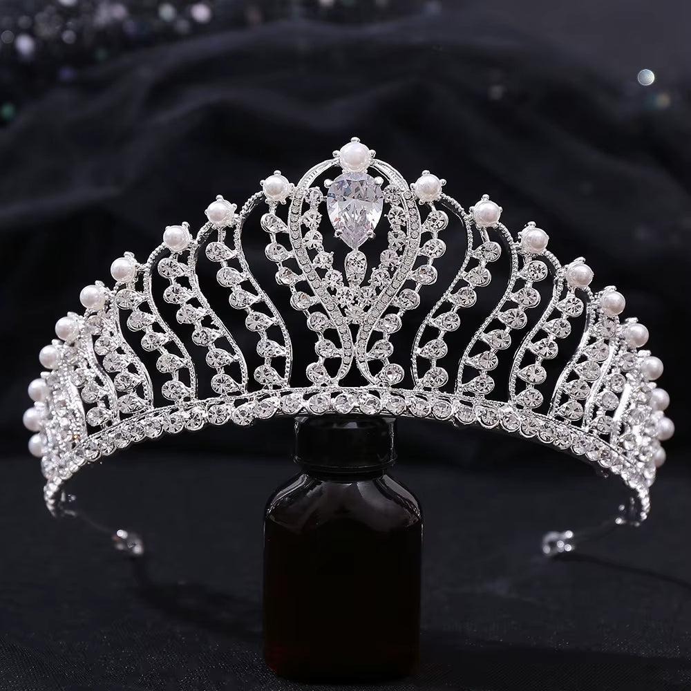 Headpiece Rhinestone Crown with Pearl Classic Crystal Princess Wedding Crowns Bridal Tiaras for Party Hair Accessories