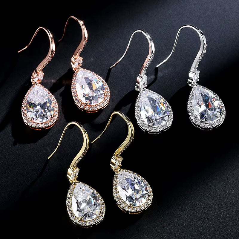 Temperament Light Luxury Classic Retro Long Drop Earrings Female Inlaid Zircon Bride Wedding Earrings