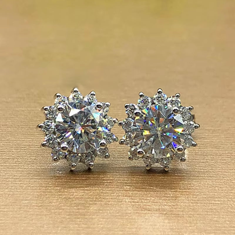 Hot Selling Simple Light Luxury Style Flowers Full of Diamond Earrings Korean Snowflake Micro-Inset Zircon Earrings