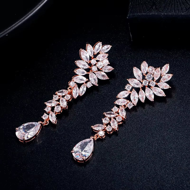 Personalized Long Drop Earrings Female Temperament Luxury Full Set Zircon Bridal Earrings