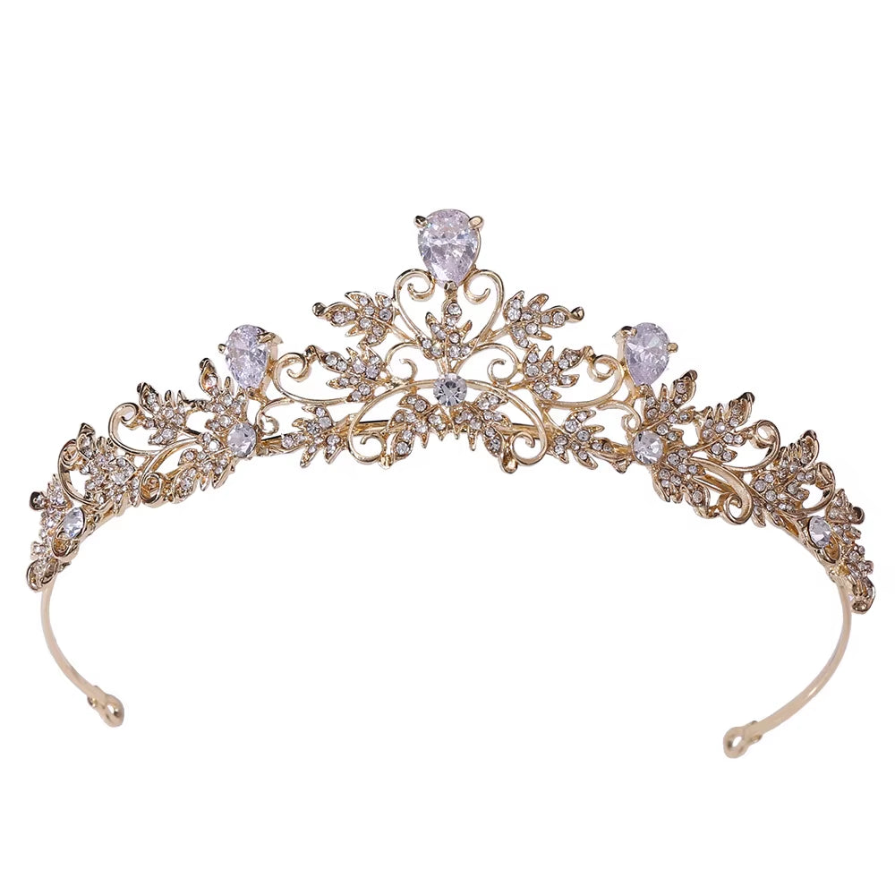 High Quality Zircon Wedding Bridal Hair Accessories Rhinestone Crystal Bling Tiaras and Crown Alloy Leave Designer Bride Crown