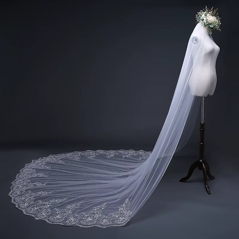 Cathedral Bridal Veil Wedding Accessories 3 Meters Long with Hair Comb