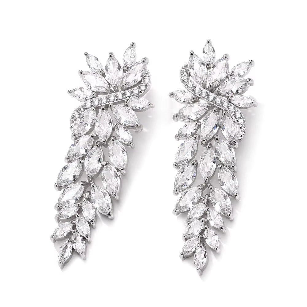 Luxury Full of Zircon Flower Earrings Female European and American Bridal Dinner Wedding Dress Earrings