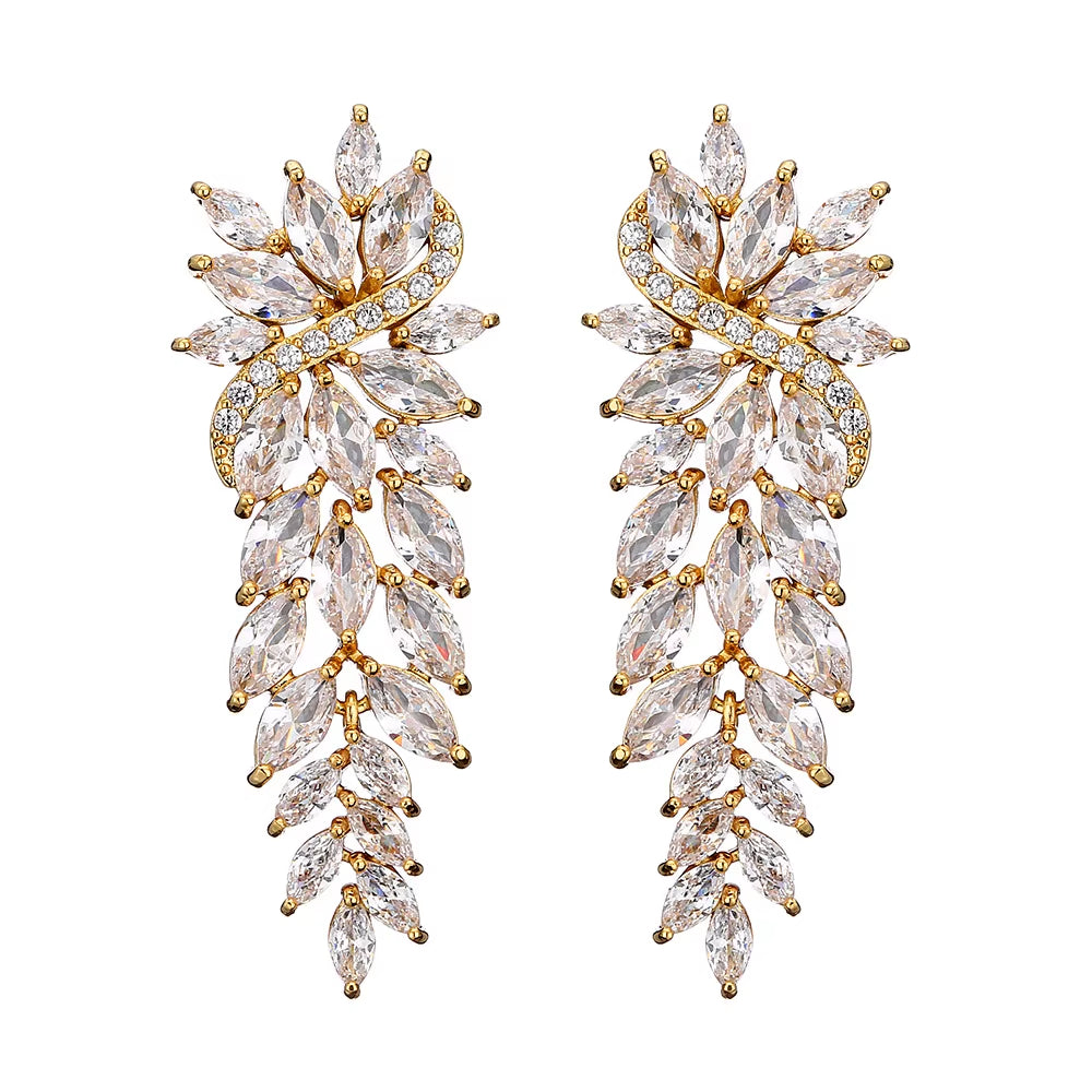 Luxury Full of Zircon Flower Earrings Female European and American Bridal Dinner Wedding Dress Earrings