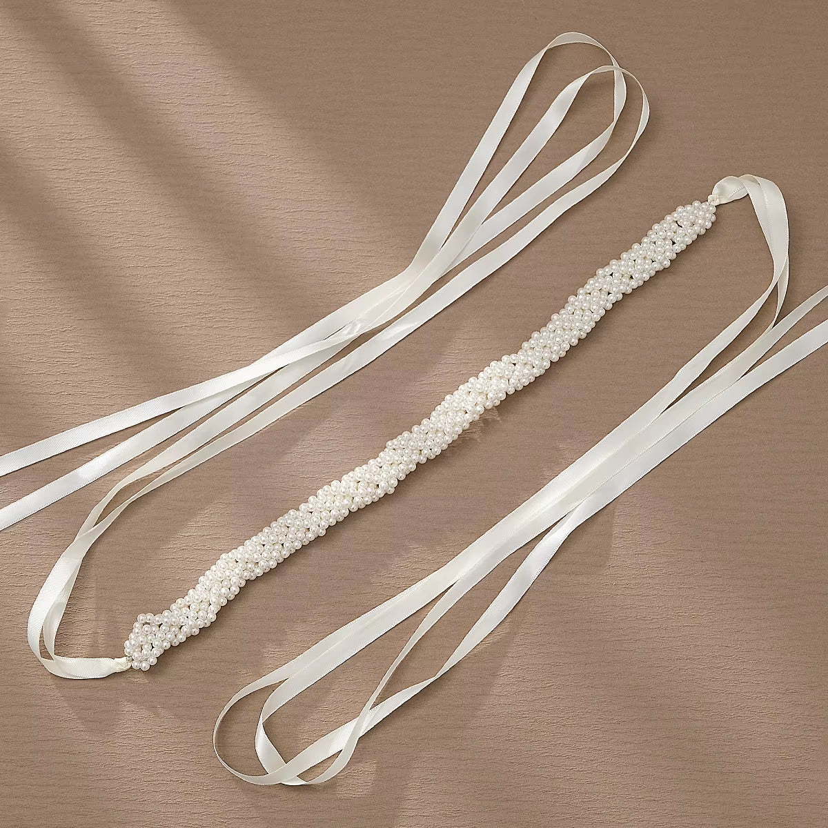 Luxury Pearl Bridal Belt with Ribbon  Accessories Bride Jewelry