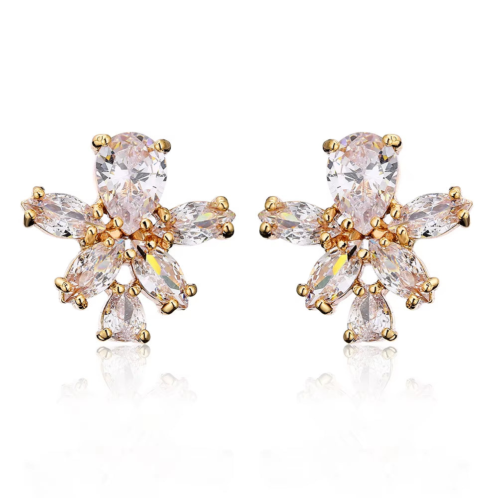 Korean Niche Design Fashion Simple Flower Earrings Small Broken Ice Flower Zircon Earrings