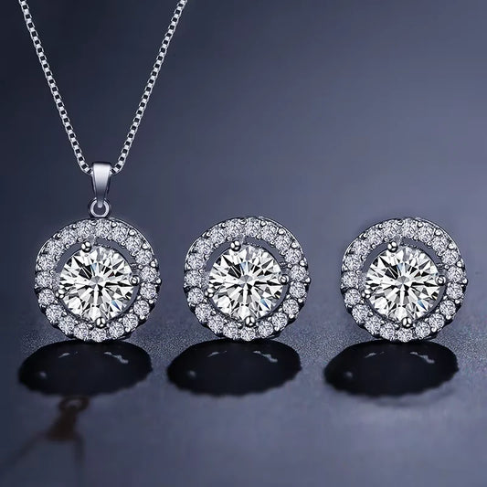 Bridal Jewelry Sets Cubic Zirconia Wedding Circle Shape Necklace and Earrings Sets