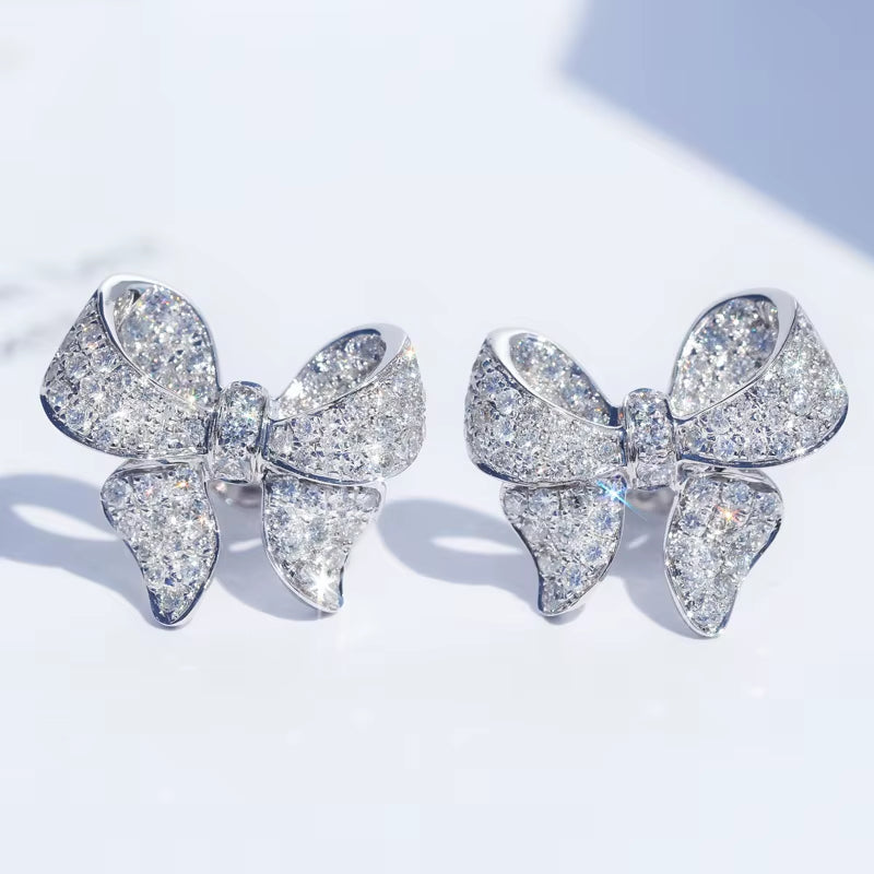 Wholesale Fashon Jewellery Copper Silver Plated Lovely Wedding Bride Girl Earrings Zircon Earrings Bow Earrings Women