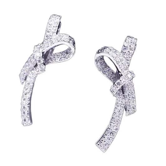 The Same Earrings New Bow Light Luxury Wind Earrings Female Full of Zircon Earrings in Stock