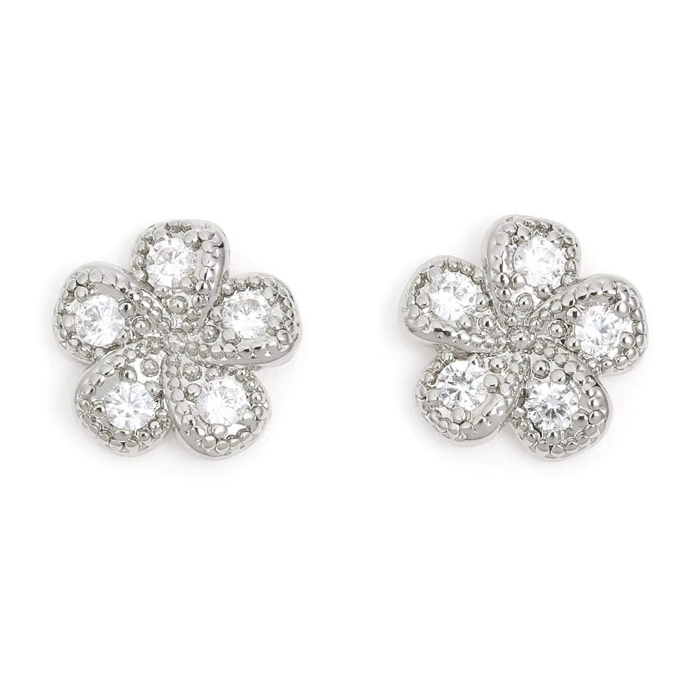 14K Gold Color Full Inlay Zircon Hollow Flower Snowflake Petal Earrings Women Jewelry Accessories