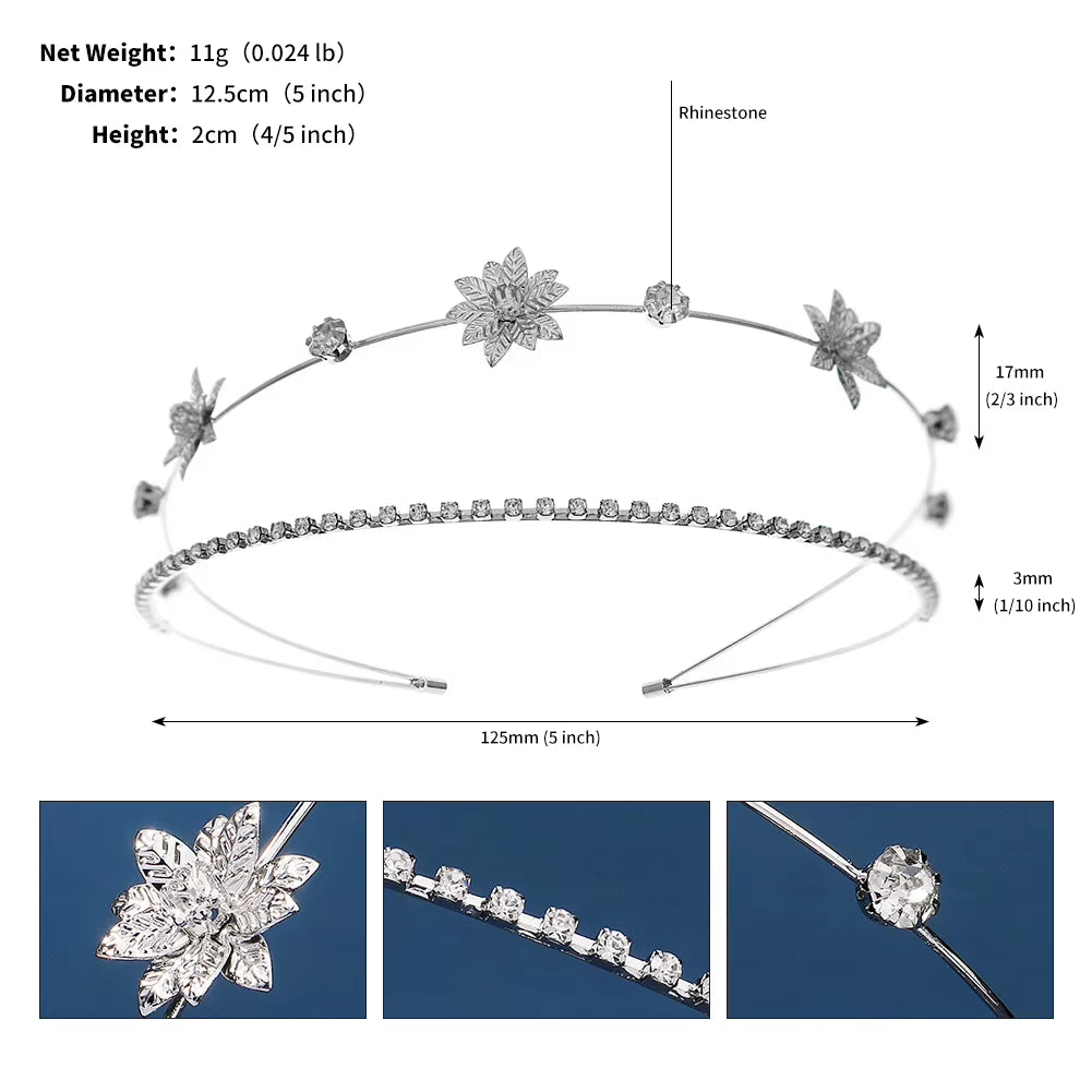 Drop Shipping Silver Color Metal Flower Headband Party Girls Hot Sale Wedding Bride Crystal Tiaras for Bridal Hairband for Party