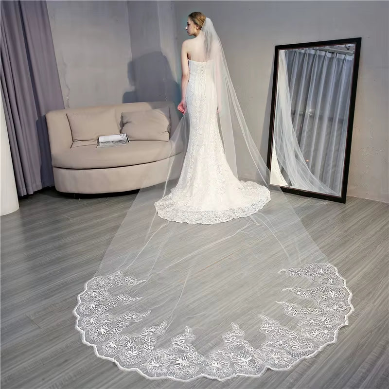 Cathedral Bridal Veil Wedding Accessories 3 Meters Long with Hair Comb