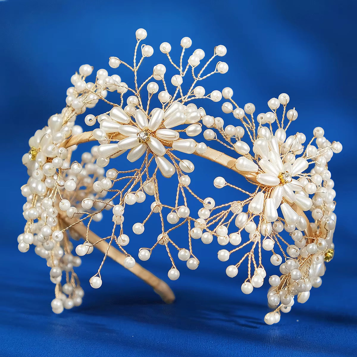 Heavy Beaded Pearl Flower Headband Hairband Gold Color Hair Hoop Women Party Hair Accessories