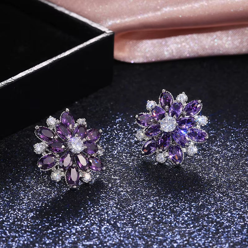 Wholesale Fancy Small Earrings Stud Woman Ladies Designs for Party Girls Luxury Sunflower Double Zircon Women'S Earrings