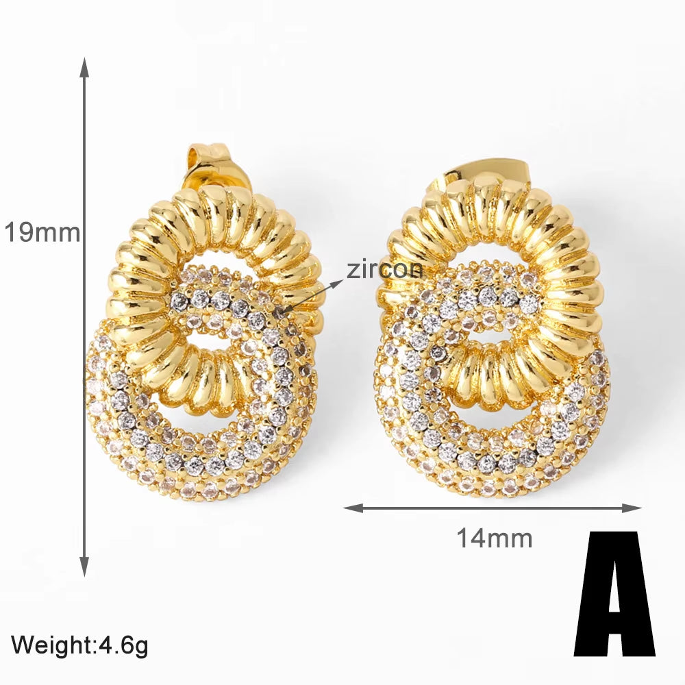 Hot Selling Double-Layer High-Grade Earrings Female Copper Plated Gold Inlaid Zircon Cross Earrings