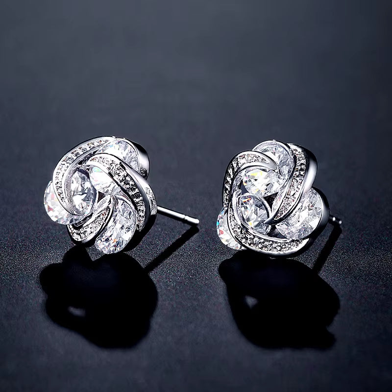 Fashion Small Fresh Creative Rose Flower Earrings Female Delicate Micro-Set Zircon Earrings