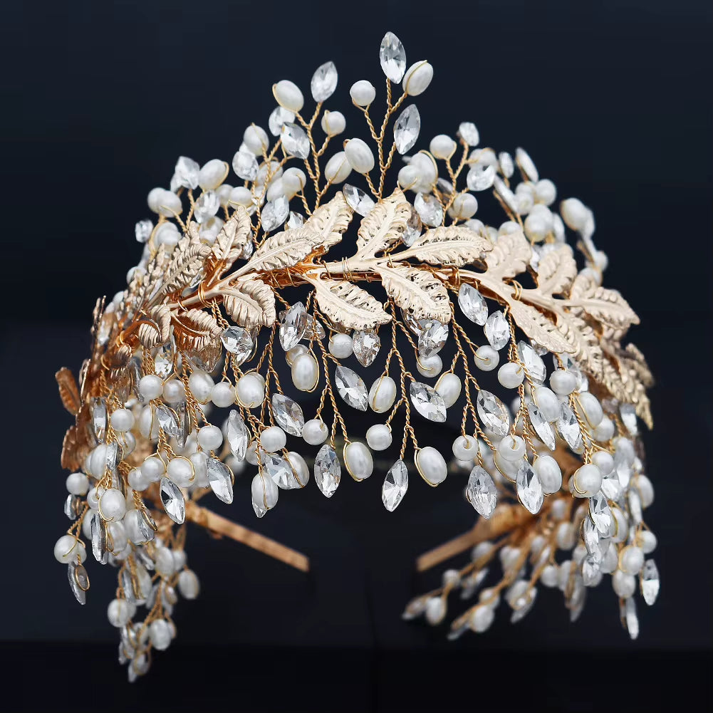 Luxury Handmade Gold Silver Crystal Pearl Bride Accessoires Mariage Party Wedding Retro Color Bride Crown Headband