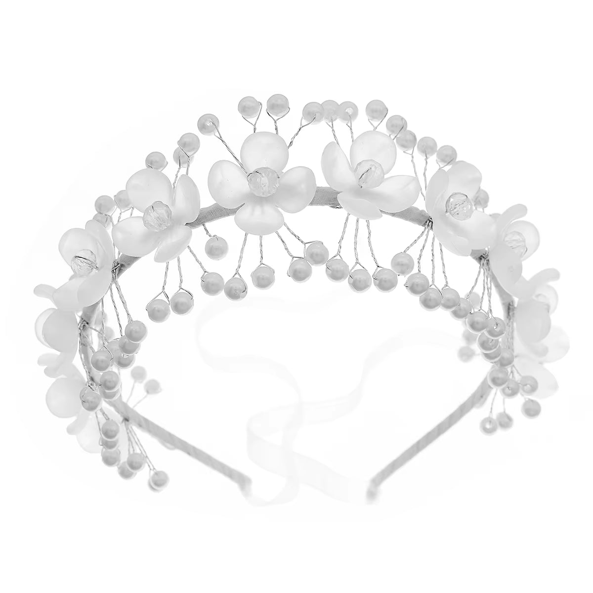 Drop Shipping Plastic Flower Pearl Hot Sale Wedding Bride Rhinestone Crystal Tiaras Crown for Bridal Queens Corona Hairband