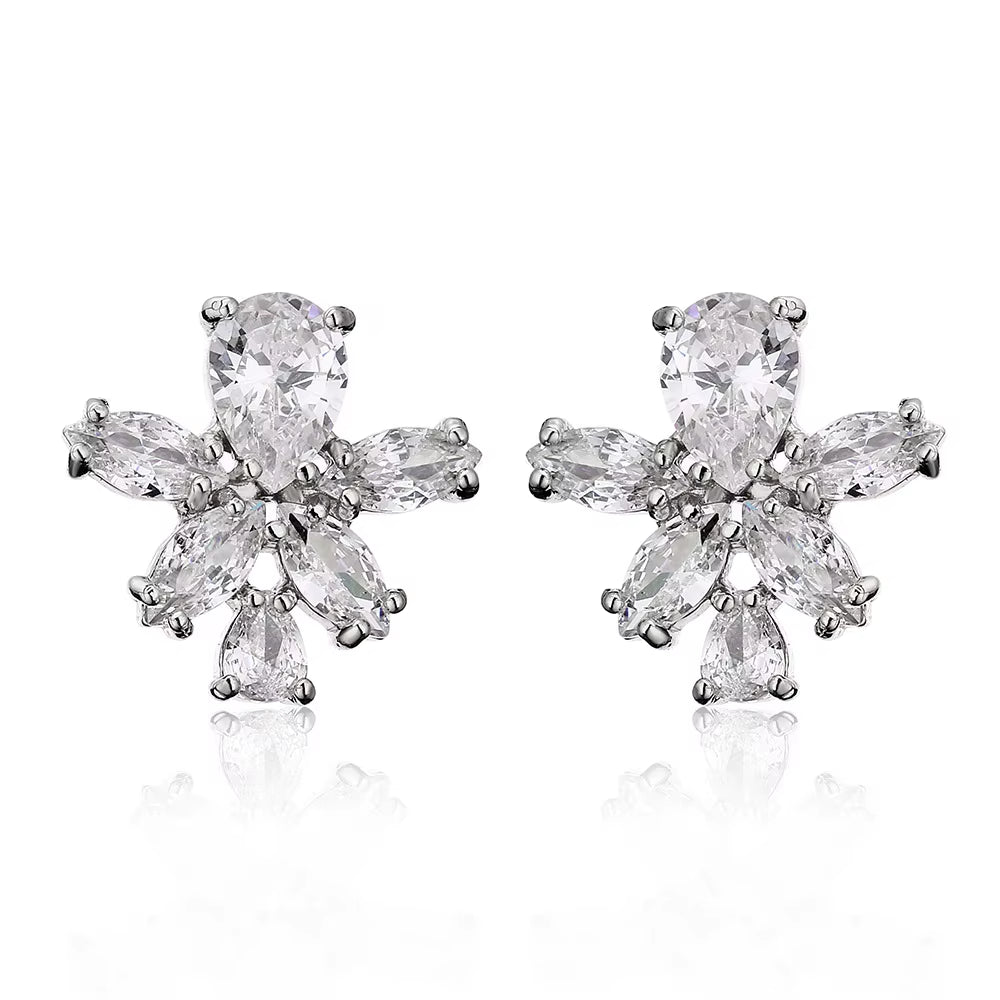 Korean Niche Design Fashion Simple Flower Earrings Small Broken Ice Flower Zircon Earrings