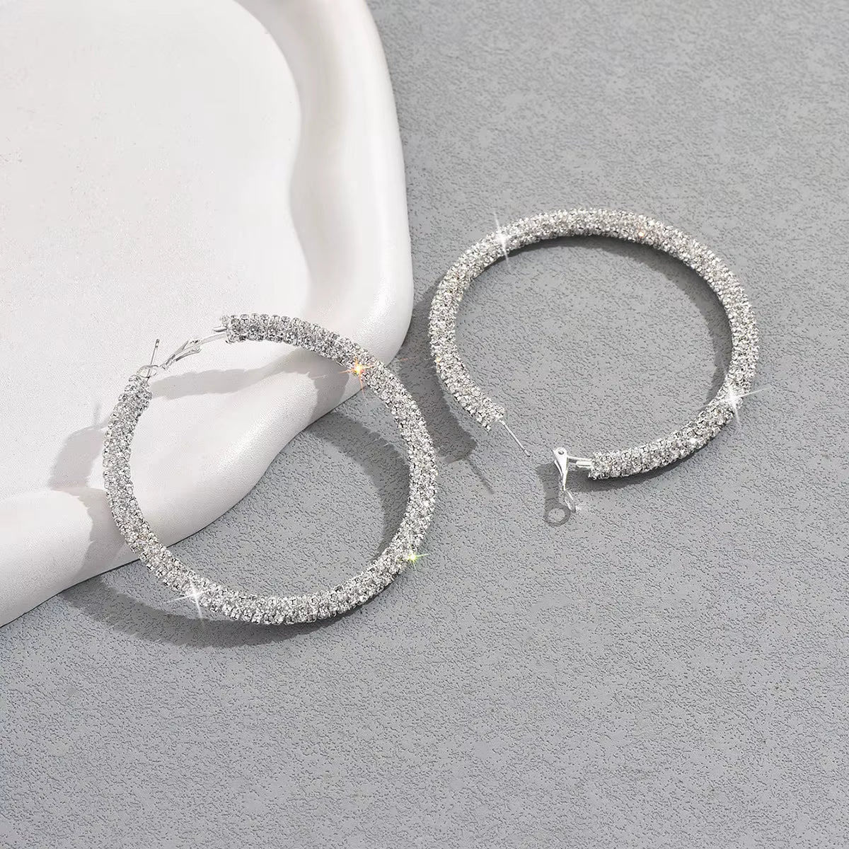 Hyperbole Large Rhinestone Hoop Earrings for Bride Wedding Party Banquet Bridal Jewelry Girls Accessories