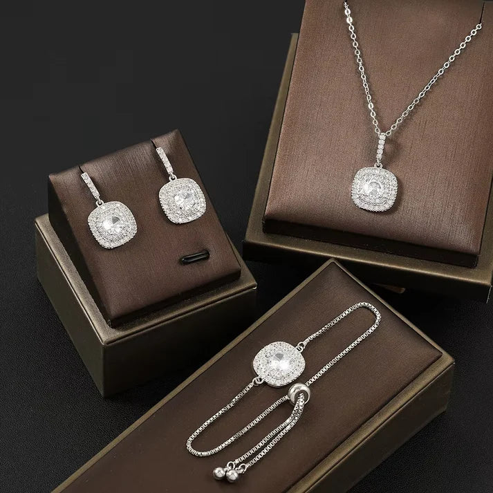 High-Grade Jewelry Set – Simple Necklace, Bracelet, and Earrings, Light Luxury Bridal Accessories