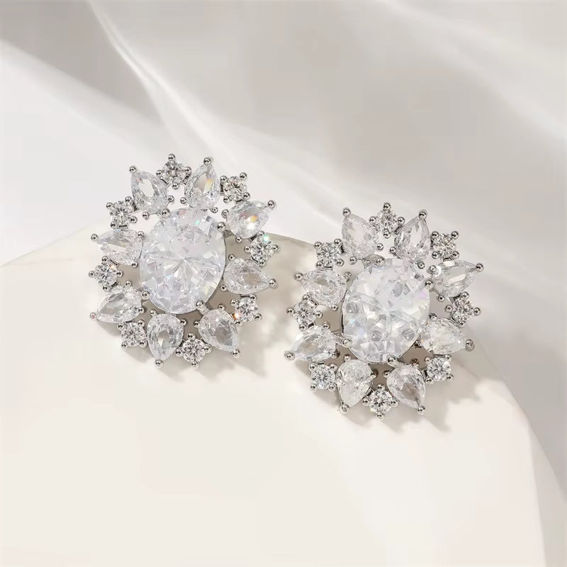 Crystal Rhinestone Cluster Stud Earrings Bling Drop Dangle Earrings Bridal Wedding Earrings for Women Girls