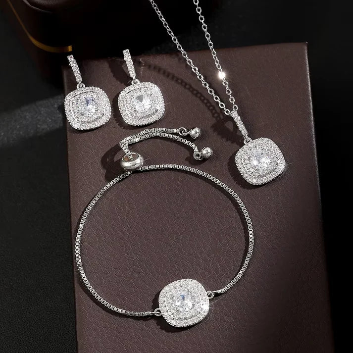 High-Grade Jewelry Set – Simple Necklace, Bracelet, and Earrings, Light Luxury Bridal Accessories