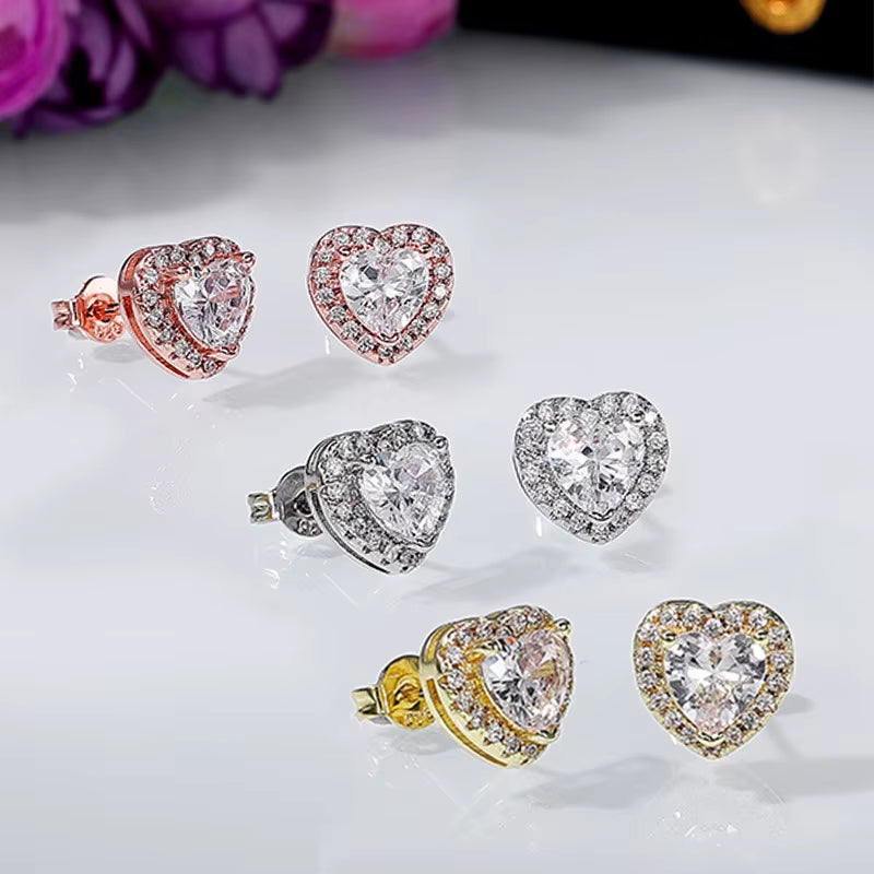 Micro-Set round Heart Shape Diamond Zirconia Earrings Female Hip-Hop Style Stud Earrings Geometric Jewelry