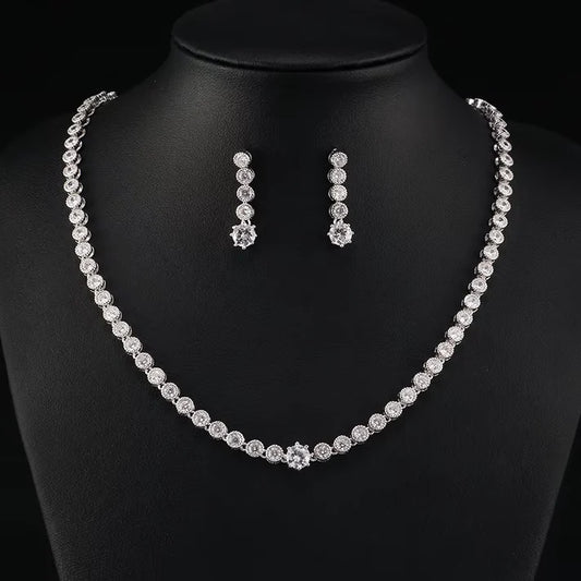 Geometric Circular Zircon Jewelry Set – Elegant Earrings & Necklace