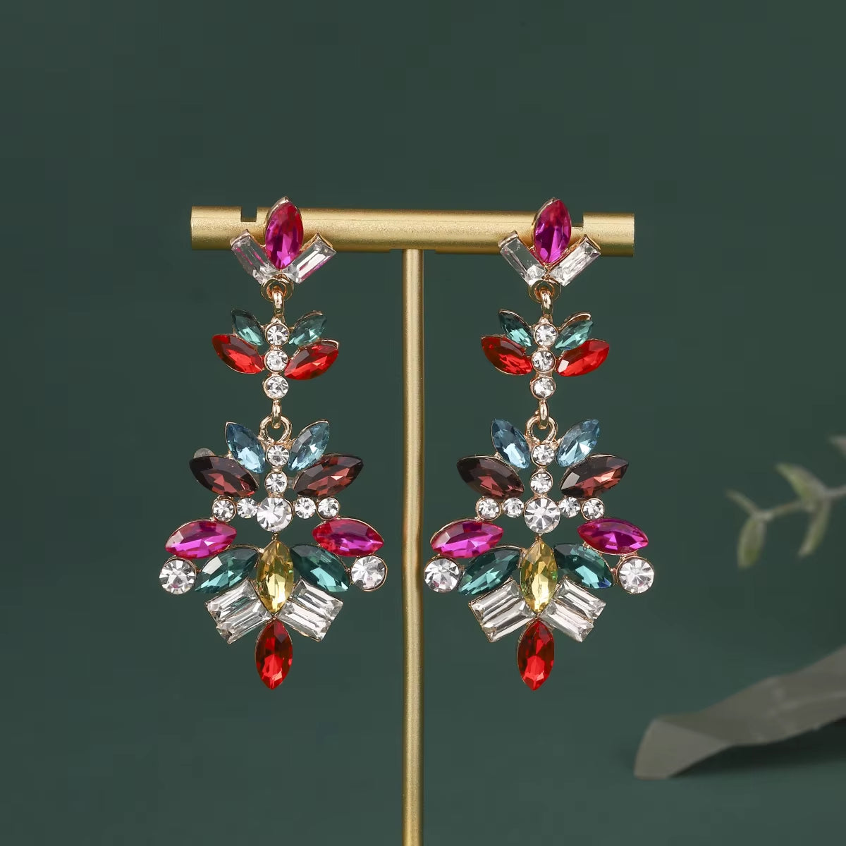 Colorful Carnival Personalized Fashion Rhinestone Wedding Earrings Jewelry for Women Brides