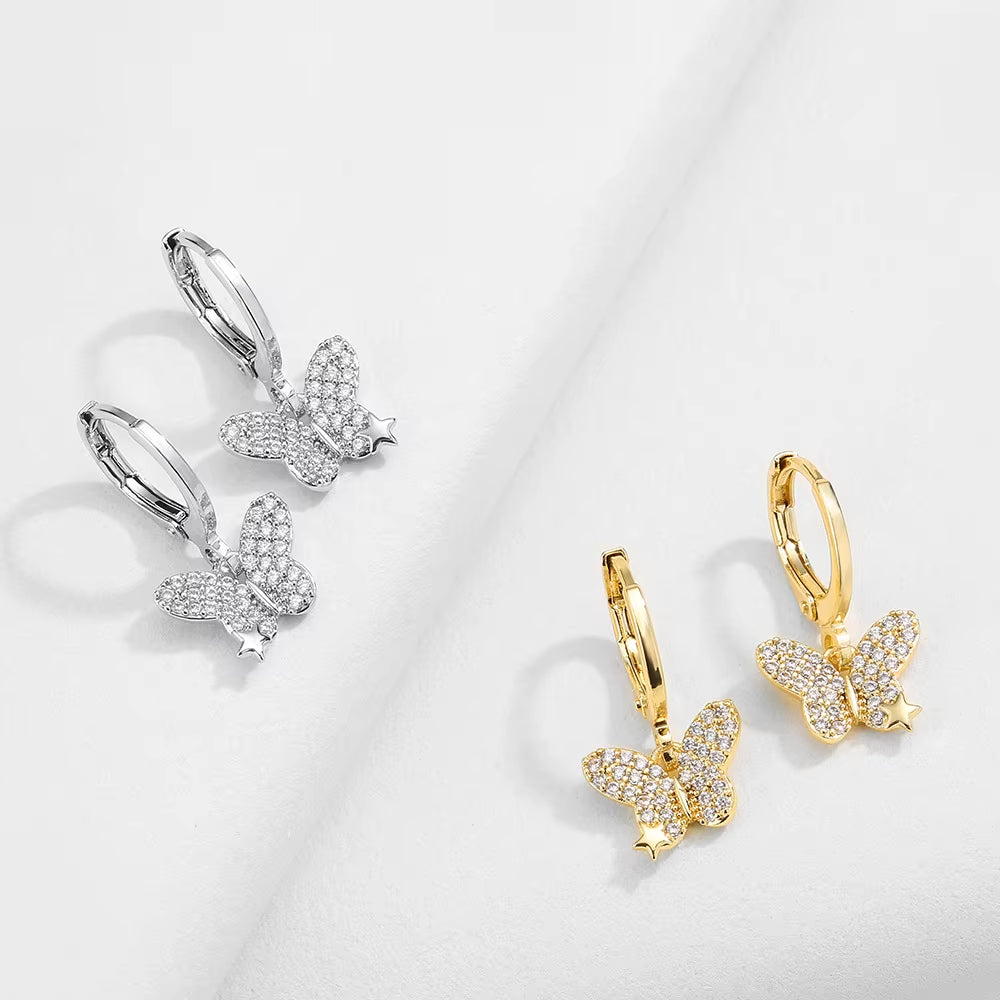 New Tide Exquisite Small Earrings Creative Design Full Set Zircon Butterfly Earrings Women Jewelry