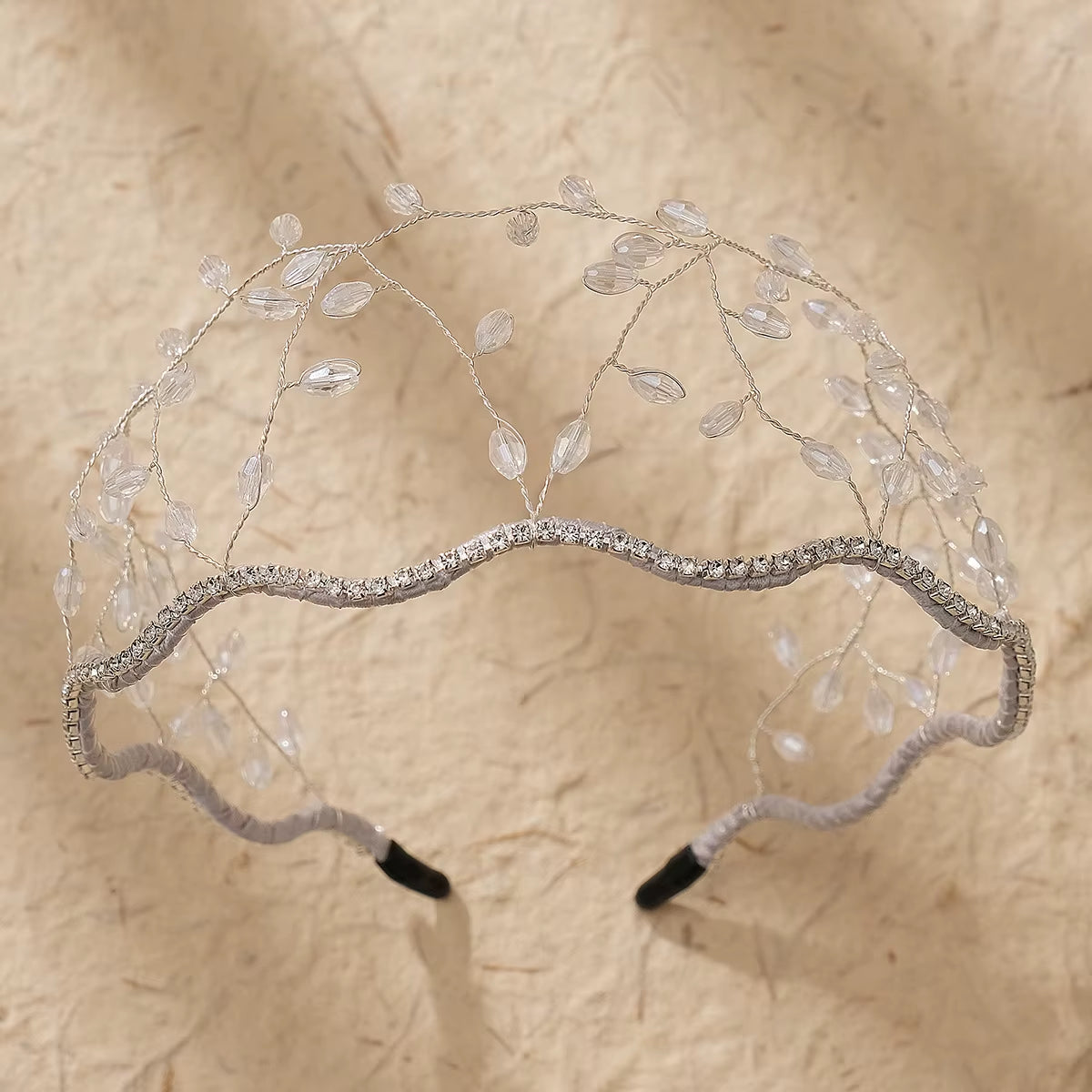 Handmade Crystal Beaded Squiggle Bridal Mesh Headband Middle East Girls Hairband