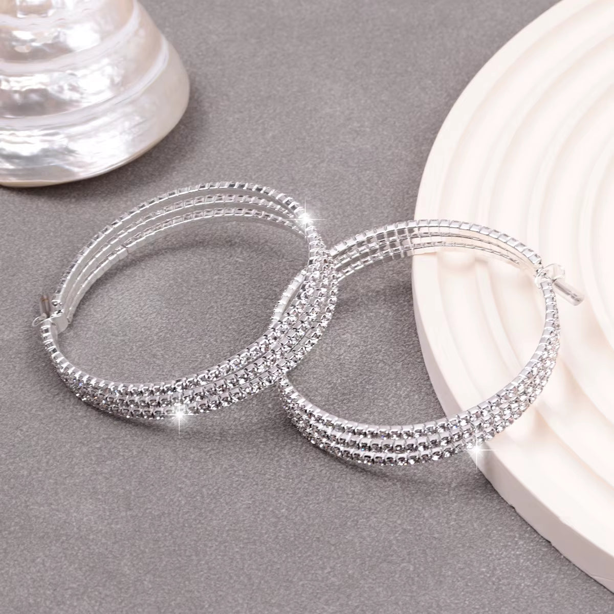 Hyperbole Large Rhinestone Hoop Earrings for Bride Wedding Party Banquet Bridal Jewelry Girls Accessories