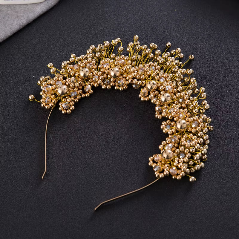 High Quality Bridal Hair Ornament Heavy Beaded Flower Headband Hair Jewelry Accessories